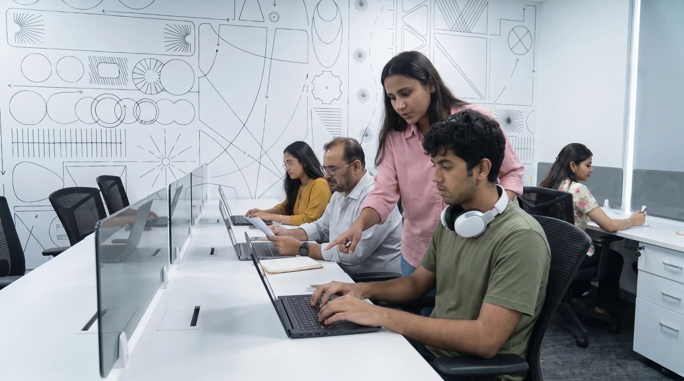 The DigiIQ team working together at the Noida office